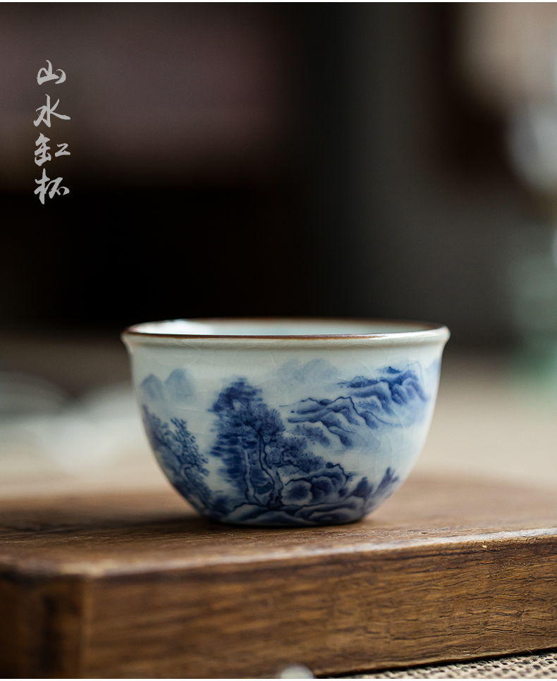 Jingdezhen ceramic mud hand - made landscape master cup single CPU antique hand cup open piece of kung fu tea bowl for