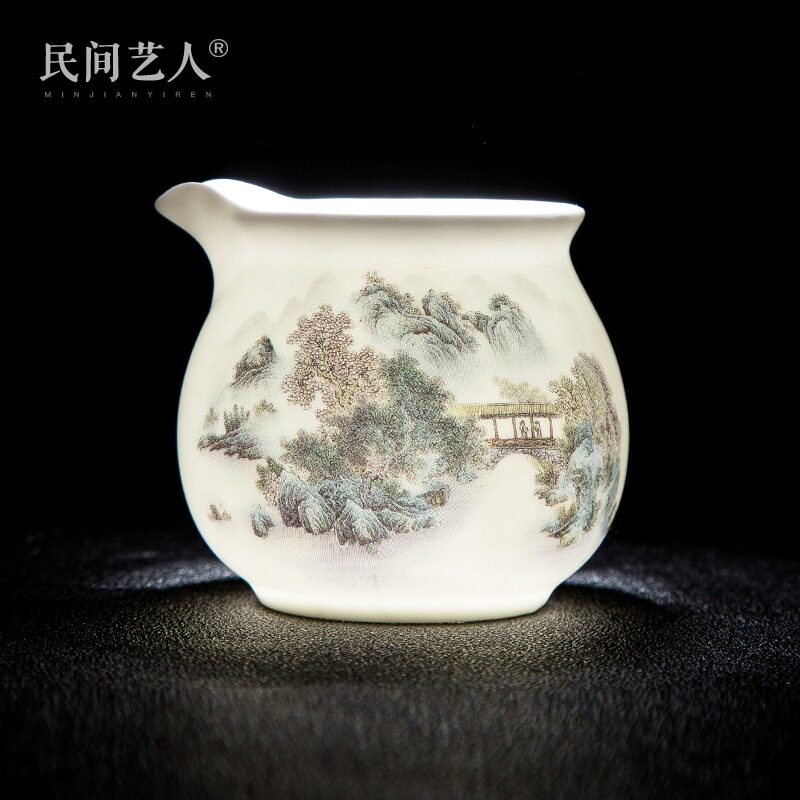 Jingdezhen Ceramic Fair Cup Glaze Colorful Green Mountains and Clear Water Kungfu Tea Set Tea Ceremony Accessories