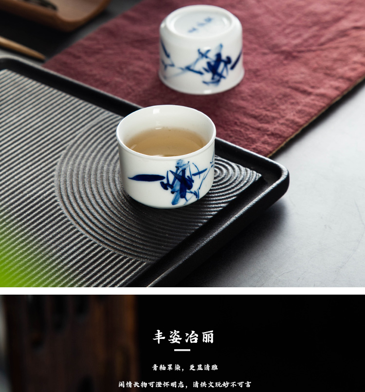 Kung fu tea cups jingdezhen blue and white porcelain ceramic sample tea cup hand - made bamboo small tea cup white porcelain master CPU