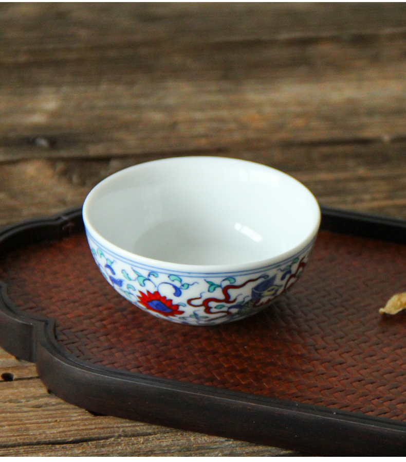 Folk artists hand - made bucket colors branch lotus tea cup master cup single CPU jingdezhen ceramic kunfu tea sample tea cup