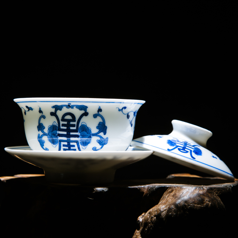 Jingdezhen ceramic hand - made porcelain only three tureen under glaze color kung fu tea tea hand grasp bowl to bowl