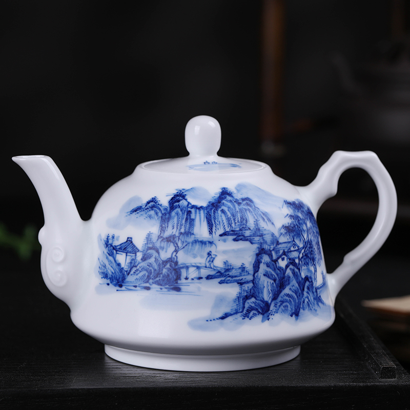 Jingdezhen hand - made fair under the glaze color kung fu tea cups ceramic teapot household blue and white tea tea set is a gift