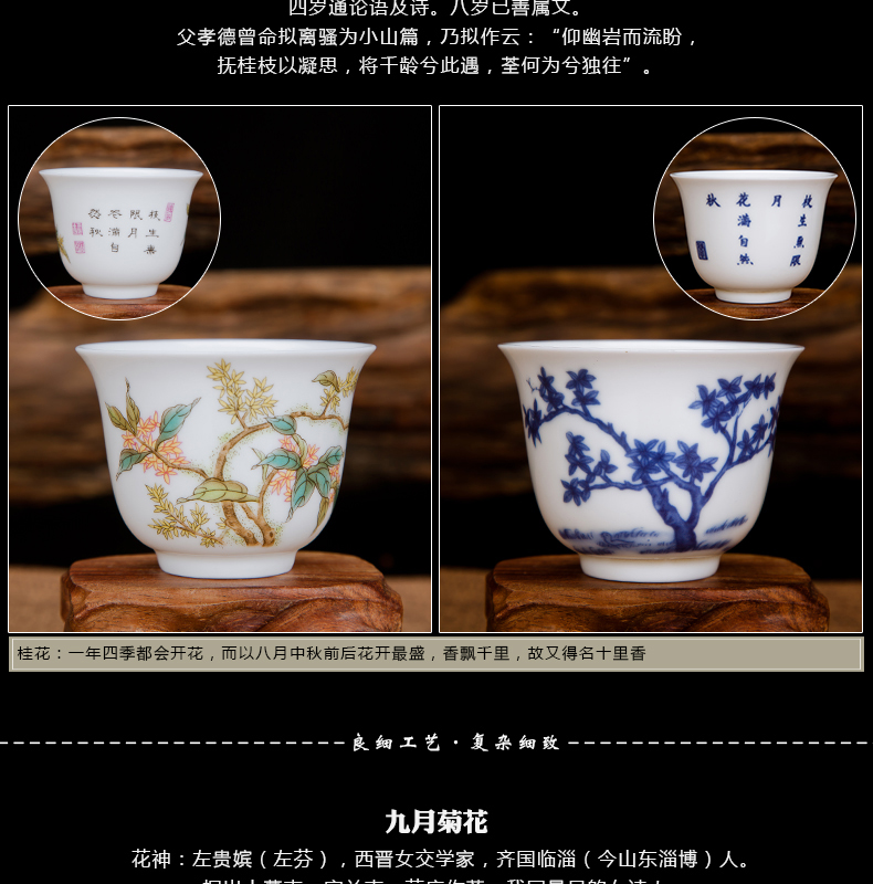 Jingdezhen ceramic twelve flora cup gift box packaging pastel blue suit sample tea cup kung fu tea cups