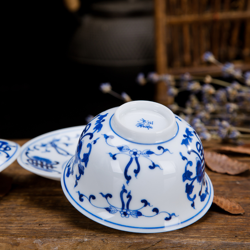 Jingdezhen ceramic hand - made porcelain only three tureen under glaze color kung fu tea tea hand grasp bowl to bowl