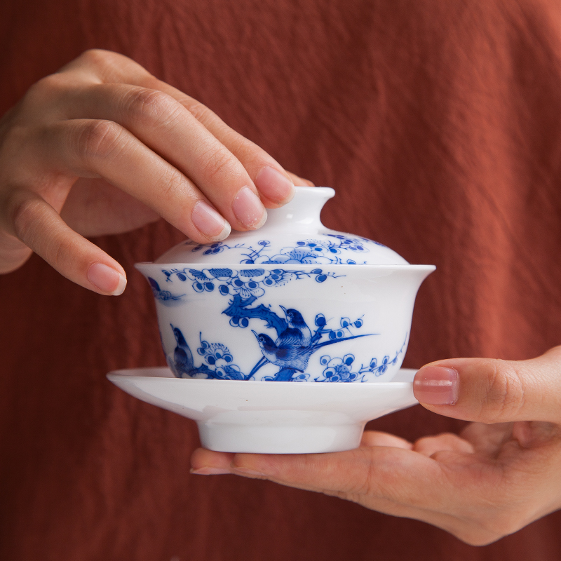 Jingdezhen ceramic tureen blue and white only three cups of tea cup bowl time finger bowl of tea set in a bowl