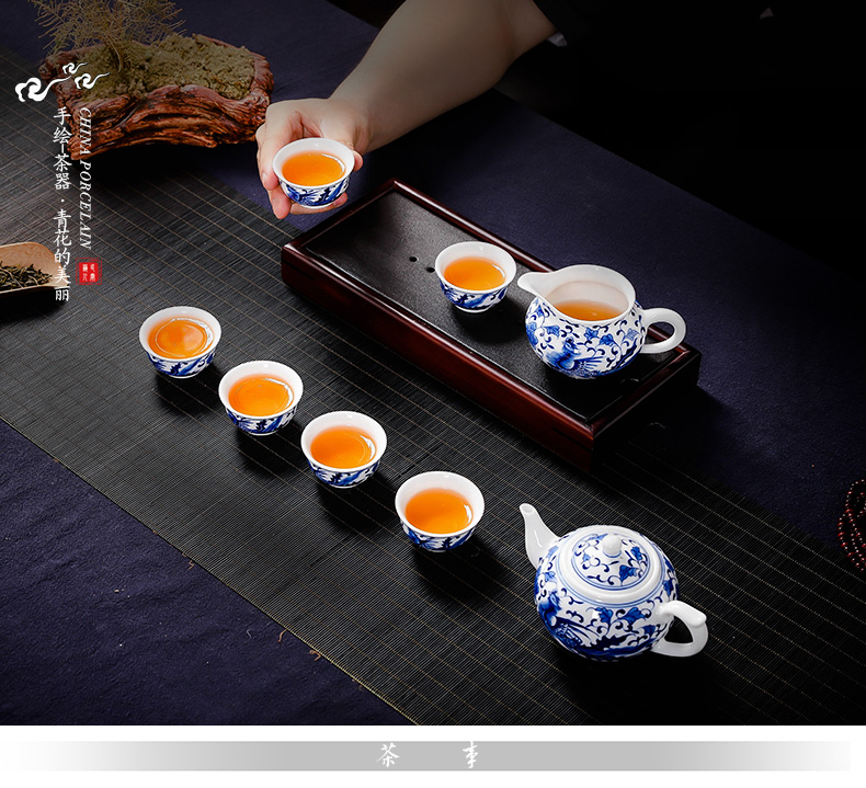 Kung fu tea set hand - made porcelain jingdezhen ceramics phoenix set of 8 head tureen justice cup tea cups