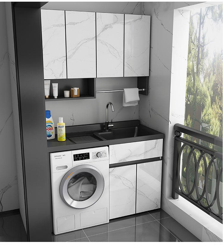 Space aluminum balcony laundry cabinet combination drum washing machine companion rock integrated basin pool with washboard cut corner