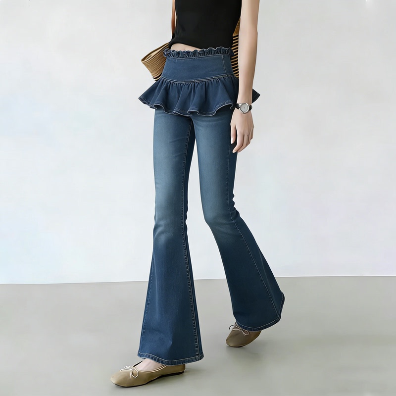 Stylish Blue Flared Jeans for Women, 2026 Summer Trendy New Fashion High-Waisted Casual Pants