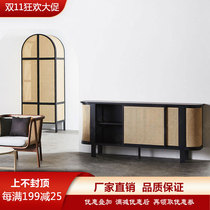 Rattan floor cabinet Nordic solid wood rattan rattan TV cabinet living room bedroom creative small apartment storage cabinet ins