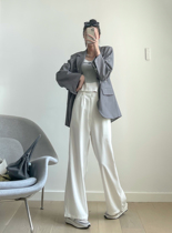 surblue 2021 summer new Korean white high waist wide leg straight pants drawstring basic casual pants