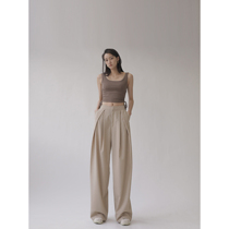 surblue 2021 summer new pleated loose trousers womens straight trousers cotton linen solid color casual wide leg pants