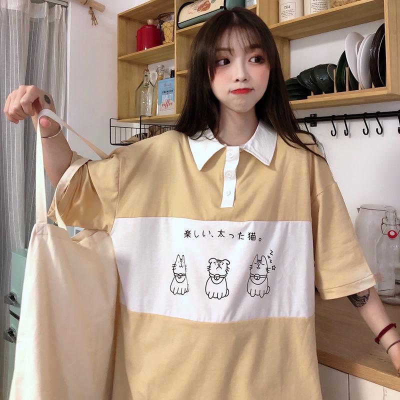 2020 Girls's T-shirts Tops Japanese Kawaii Ulzzang Lazy Faculty Cat Print Free T-shirt Feminine Korean Harajuku Garments For Girls 20 O1CN01Crc8OM2GYsGWDQbD8 !!2853469028
