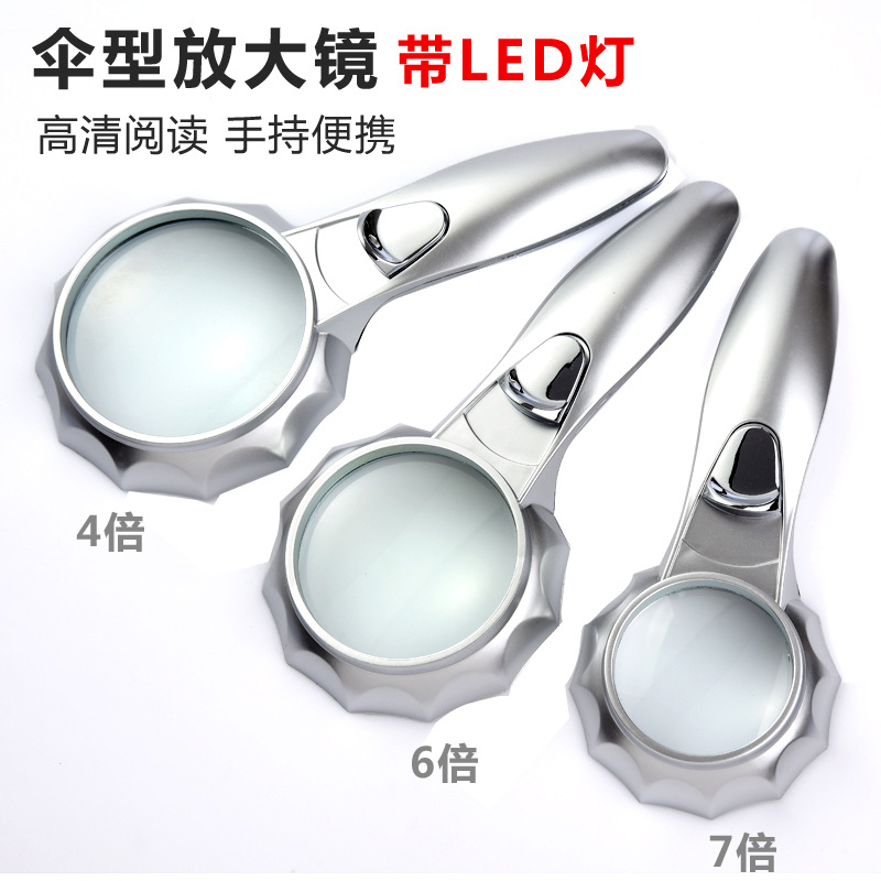 Mike Sun portable hand-held reading magnifying lens with lights reading book Umbrella type 7 times glass TH-600556