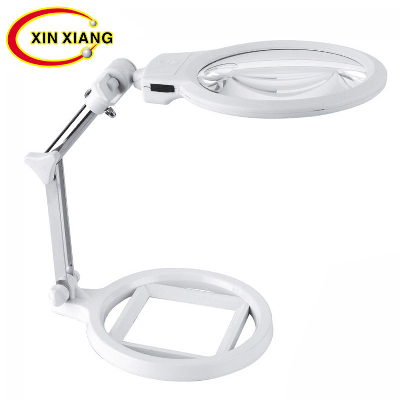 Factory direct sales heat pin LED with primary-secondary mirror desktop magnifying glass folding table lamp metal bracket scale magnifier