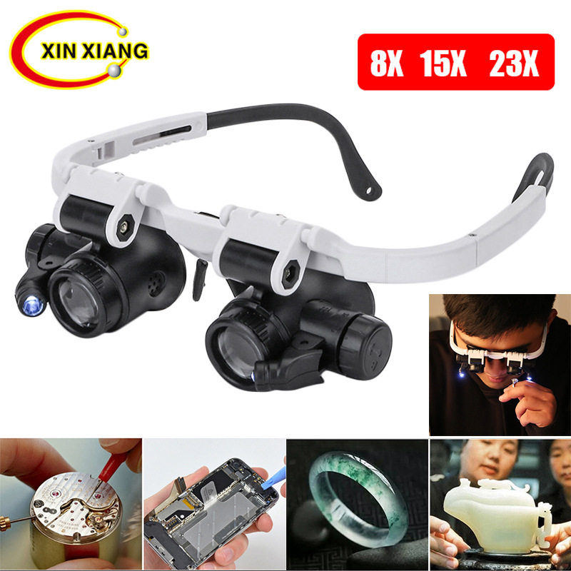 3 multiples double eyepiece telescopic mirror leg repair maintenance inspection double glasses-type headwear high-times LED magnifier