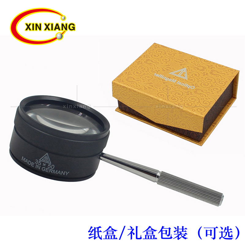 35 x 50mm with handle all metal identification magnifying mirror ZEISS Optical lens round jewelry mirror box
