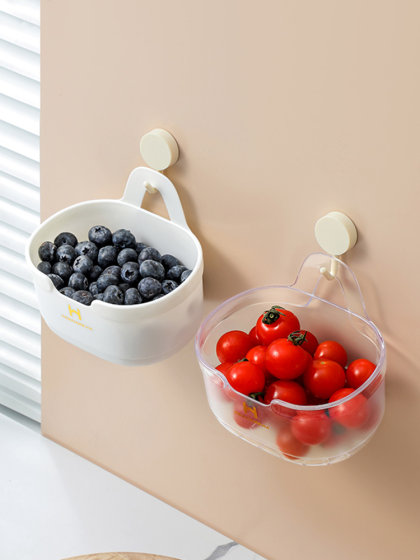 厨房葱姜蒜收纳筐免打孔浴室洗浴用品沥水置物架厨房调料储物挂篮