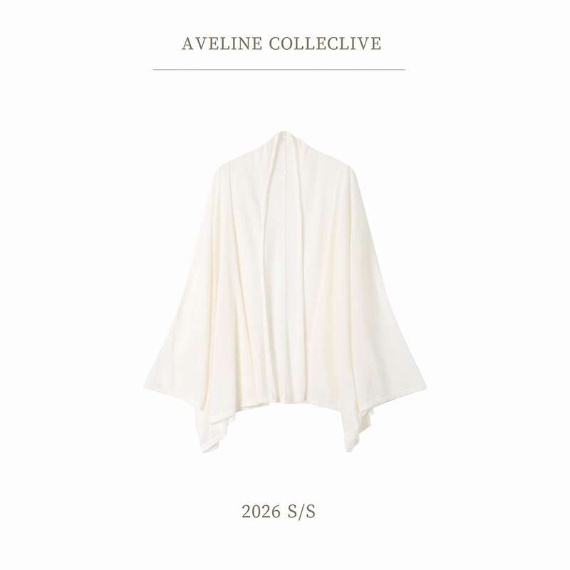 Aveline New Summer White Shawl Top Cool Acetate Wool Wide-Sleeve Cardigan for Women