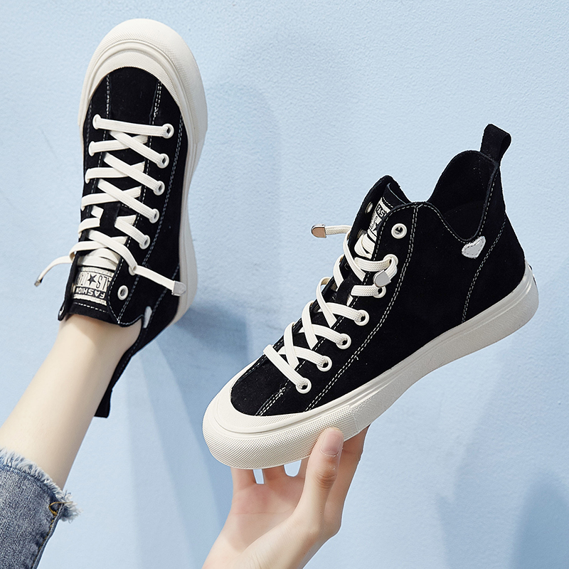 Black High Cylinder Shoes Woman Hip Hop Shoes Children 2022 New Wave Shoes Autumn Shoes Students 100 Hitch Red Explosive Board Single Shoes