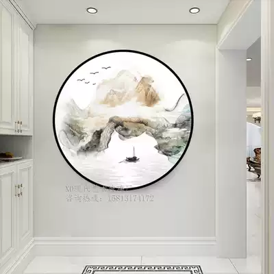 Chinese art glass round porch decorative painting living room wall fortune feng shui Zen landscape painting Chinese style