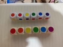 16mm wooden rounded 6-sided dice printed with colorful dots red orange yellow green purple and blue