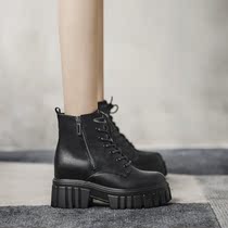 Inner high Martin boots female 2021 New British style small man 8cm leather fashion plus velvet thick soles short boots