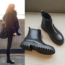 Martin boots female 2020 new autumn and winter English leather cotton shoes women winter plus velvet thick sole front zipper short boots women