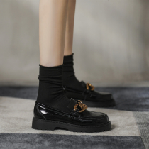 Thick-soled small leather shoes women British shoes children 2021 new all-match leather chain Lofu shoes patent leather single shoes women