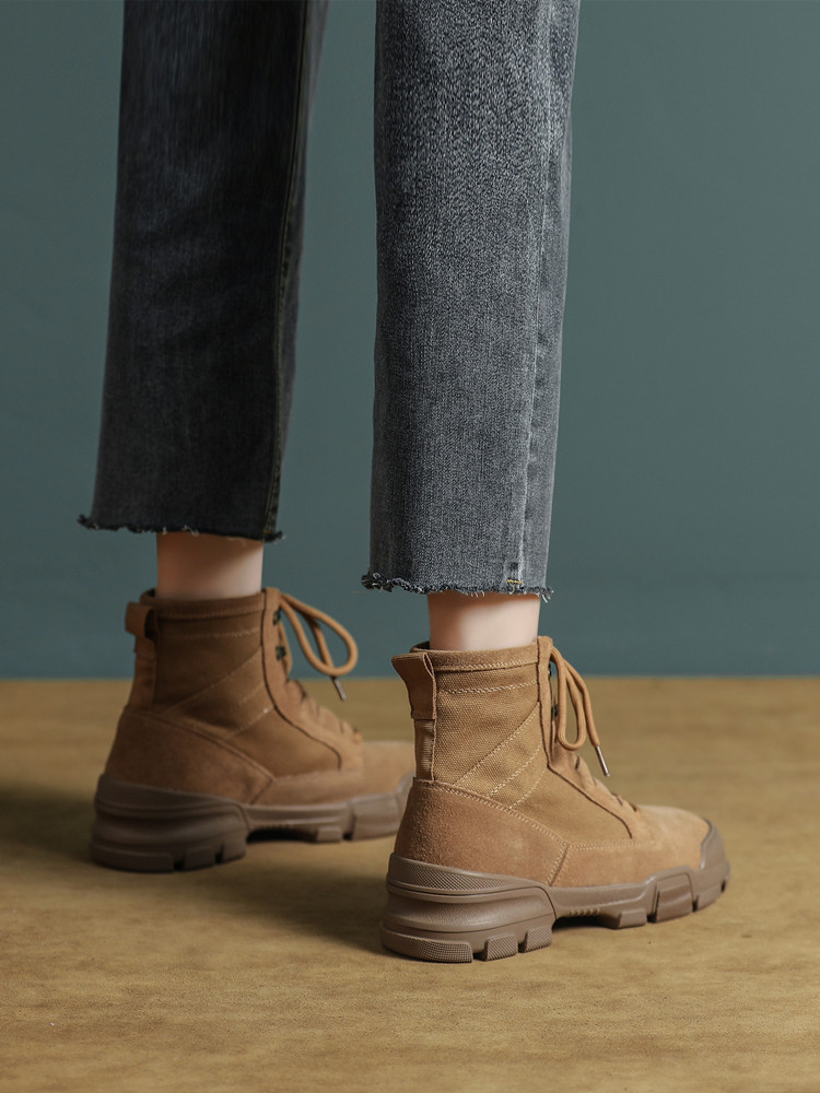 Genuine Leather Canvas Martin Boots for Women 2026 New Spring and Summer Retro Couple Hiking Desert Short Boots Women's Spring and Autumn Single Boots
