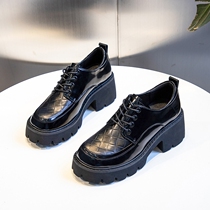 Cake shoes womens thick-soled shoes womens 2021 new autumn leather lace-up shoes womens British Big Head shoes