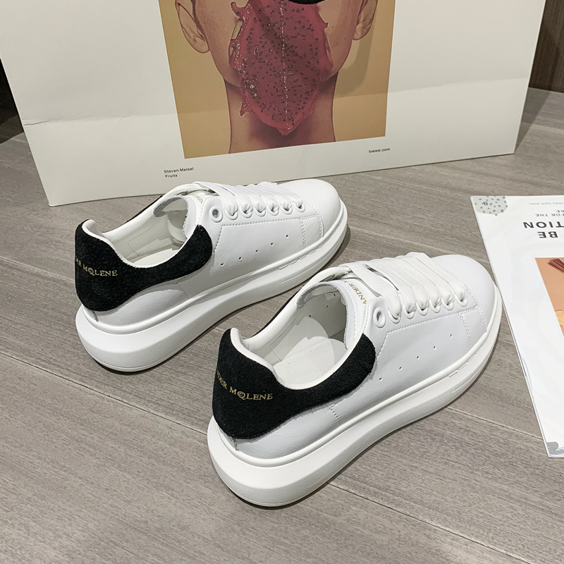Mckunda Small White Shoes Woman 2022 New Spring Summer Genuine Leather Soft Bottom Heightening Thick Bottom Pine Pastry Couple Board Shoes