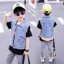 Childrens vest spring and autumn male baby wear sleeveless middle child coat foreign style 2021 new boy cowboy horse clip
