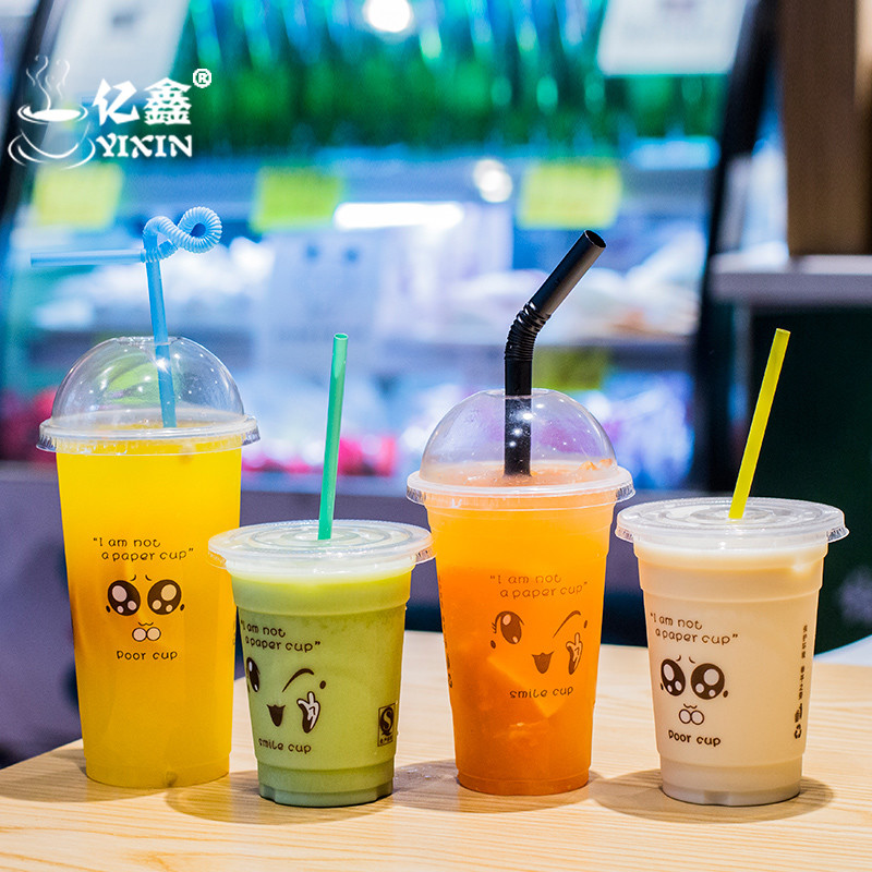 95 caliber 500 700ml disposable net red plastic milk tea cup beverage custom packed soybean milk cup with lid