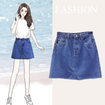 Big Code Women Dress Summer Dress Fat Sister A Character Denim Short Skirt High Waist Display Slim add to the Korean version Jane about half a body dress