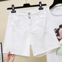 Big Code Women Dress Summer Dress 2022 New Display Slim Stretch A Character Shorts Fat mm200 Catty White Broken Hole Denim Shorts