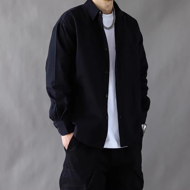 Kuraishi Kazuki American-Style Washed Cotton Work Shirt for Men, 2026 Summer Casual Long-Sleeve High-End Loose Top