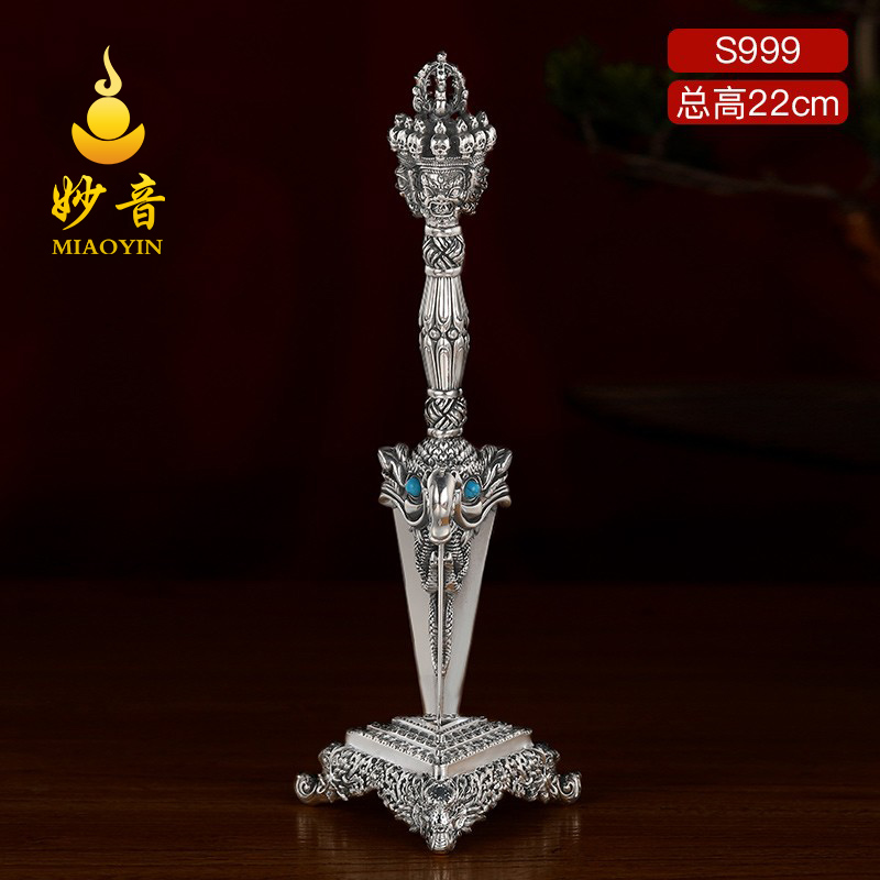 s999 pure silver three-sided pestle pestle pendulum pestle pestle pestle downpestle pestle with base 22 3cm