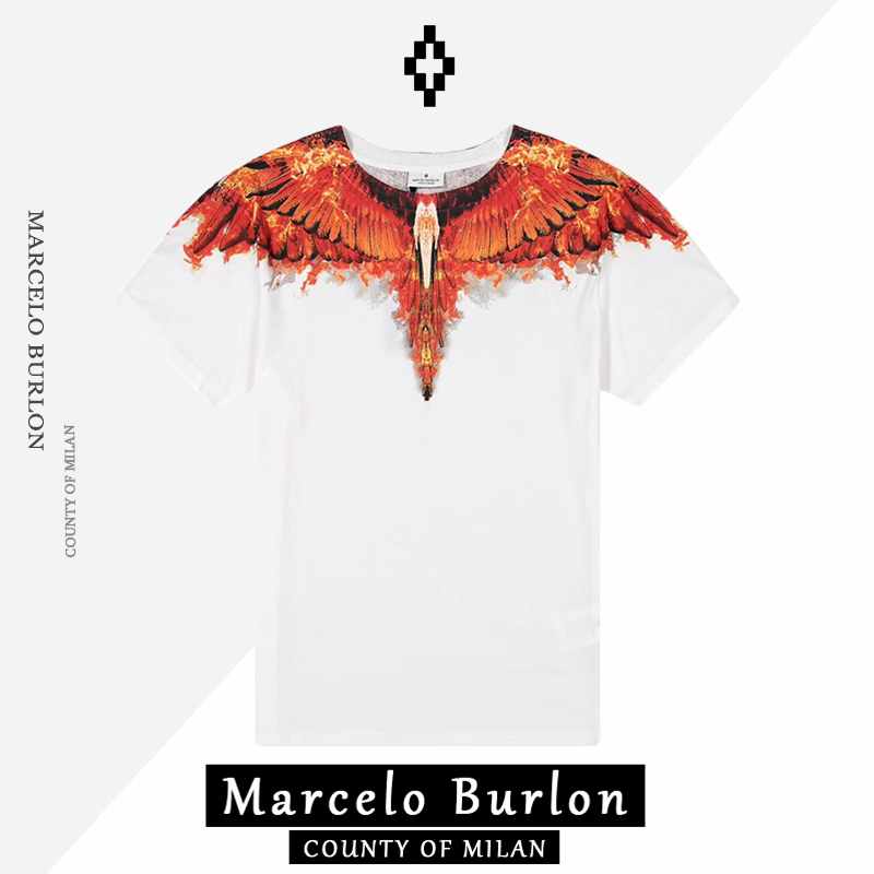 Trendy Brand Marcelo Burlon Authentic Mb Flame Wings Short-Sleeve Unisex T-Shirt for Summer