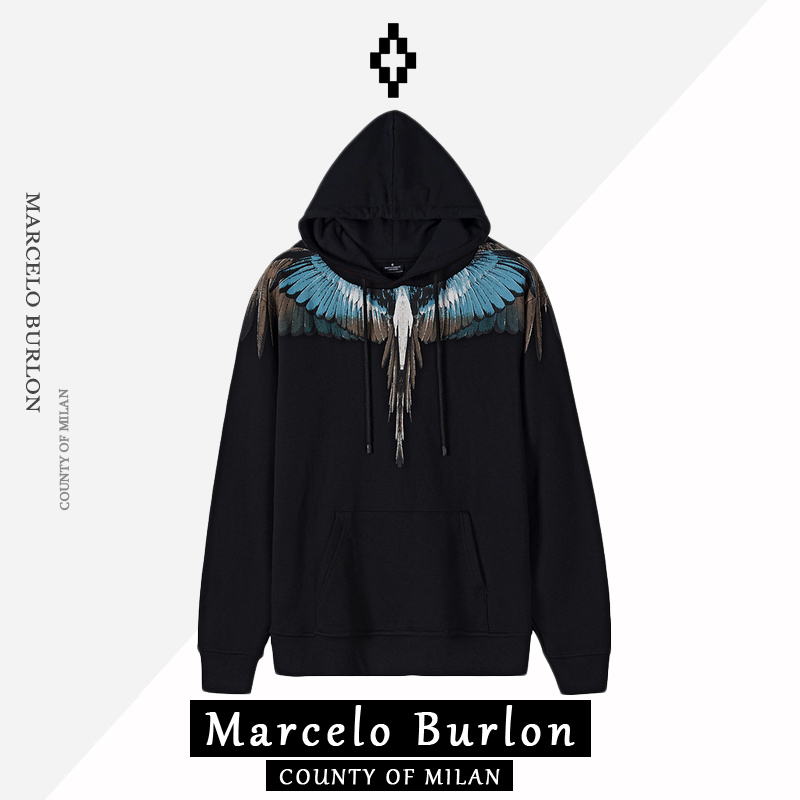Authentic Marcelo Burlon Mb Moonlight Blue Wings Hooded Sweatshirt Hoodie Autumn Winter Trendy Brand