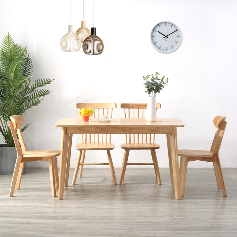 Nordic dining table and chair combination modern minimalist small apartment solid wood log color oak home one table six chairs rectangular