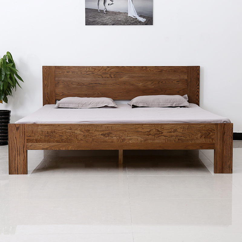 Nordic bed modern minimalist white oak multifunctional economical solid wood double 18m master bedroom 15m bed frame