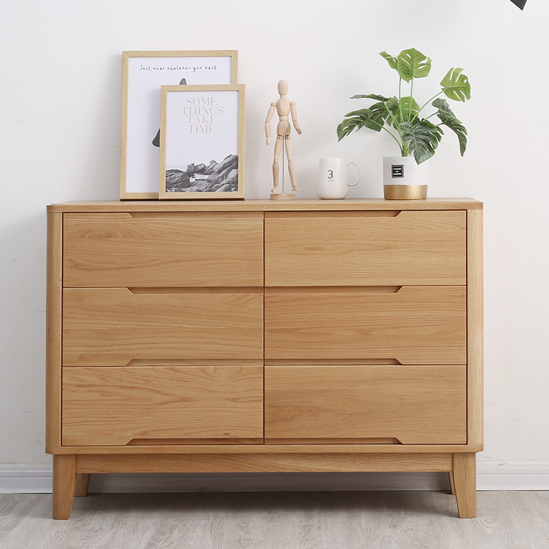 Nordic walnut solid wood bucket cabinet simple modern storage cabinet living room bedroom multi-functional drawer-type self-assembly six buckets