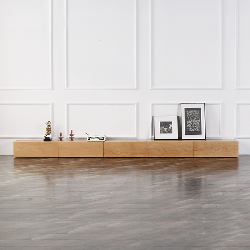 Nordic Full Solid Wood TV Cabinet Minimalist Modern Living Room Size Family Oak Wood Ground Cabinet Black Walnuts Terrace Landing Cabinet