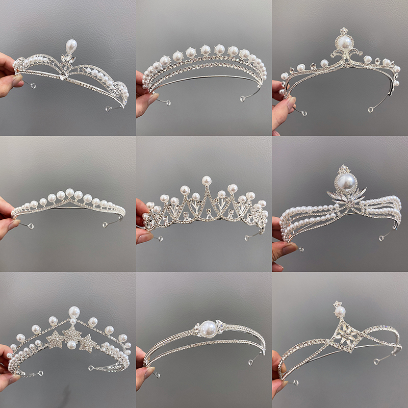 Bridal Wedding Headdress, Exquisite and Compact, Pearl and Rhinestone Crown, Updo, Princess, Children's Birthday Style, Wedding Dress Accessories Bridal Wedding Headdress, Exquisite and Compact, Pearl and Rhinestone Crown, Updo, Princess, Children's Birthday Style, Wedding Dress Accessories