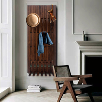 Wall solid wood strip decorative hook entry entrance wall shoe changing stool hanging coat rack coat hook black walnut hanging stool
