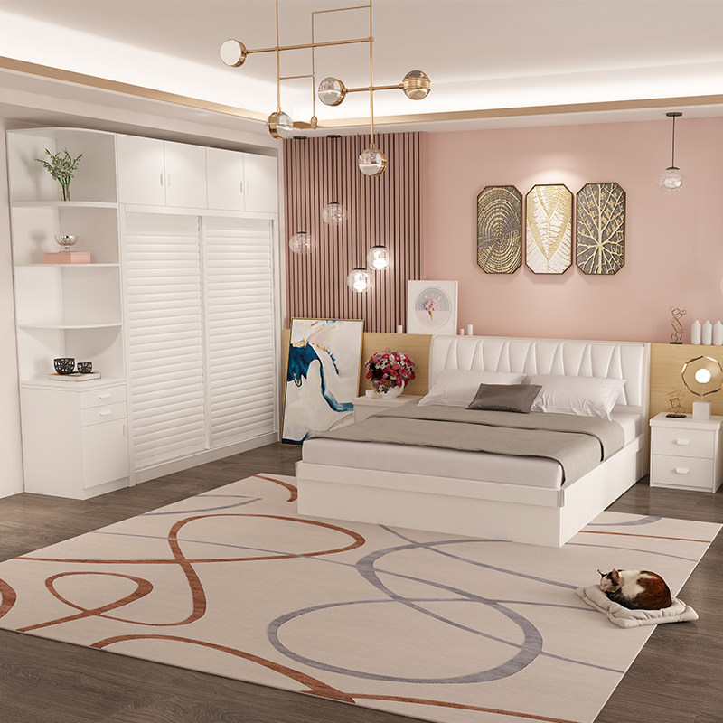 Full set of bedroom complete set of simple master bedroom bed 1 8 board bed 2 0 wardrobe dressing table furniture set combination whole house