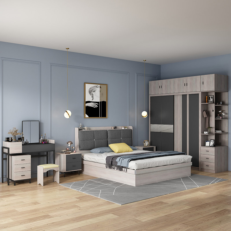 Italian-style bedroom furniture combination set two-bedroom master bed wardrobe whole house minimalist furniture full suite five-piece set