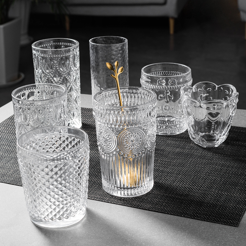 Soculinary Eurostyle Relief Water Glass Baroque Wind Juice Cold Drink Cup Retro Coffee Cup Thickened Glass Beer