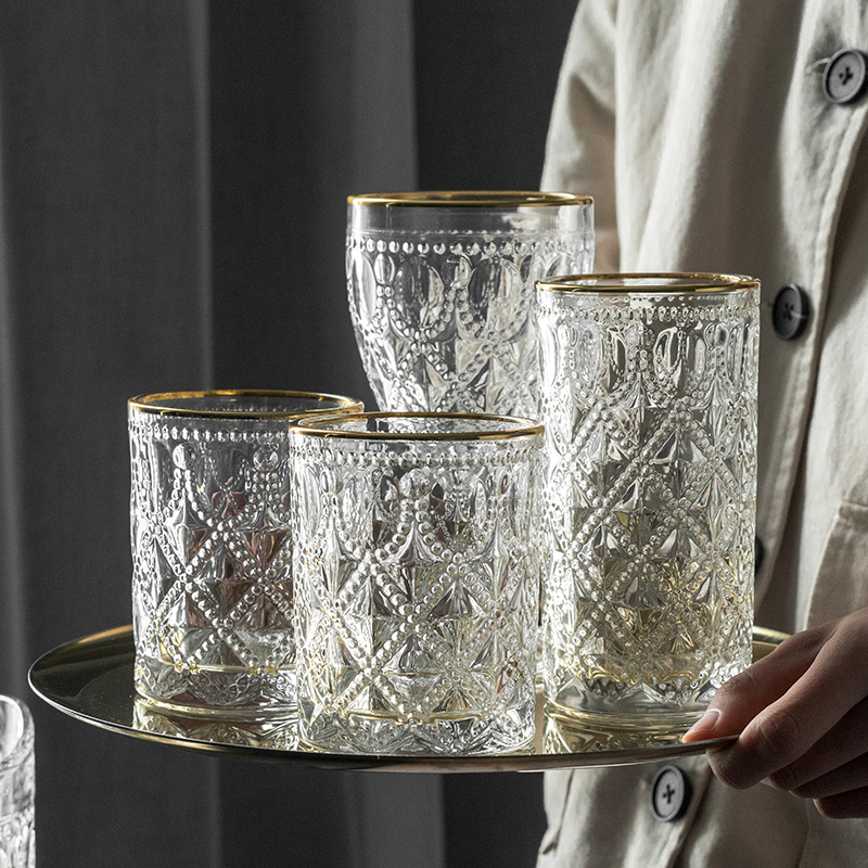 Suochu American Carved Glass Light Luxury Phnom Penh Retro Embossed Water Cup Transparent Coffee Cup Wine Glass - Taobao