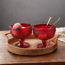 Red sunflower ice cream cup European court dessert bowl Baroque fruit salad bowl sugar water bowl